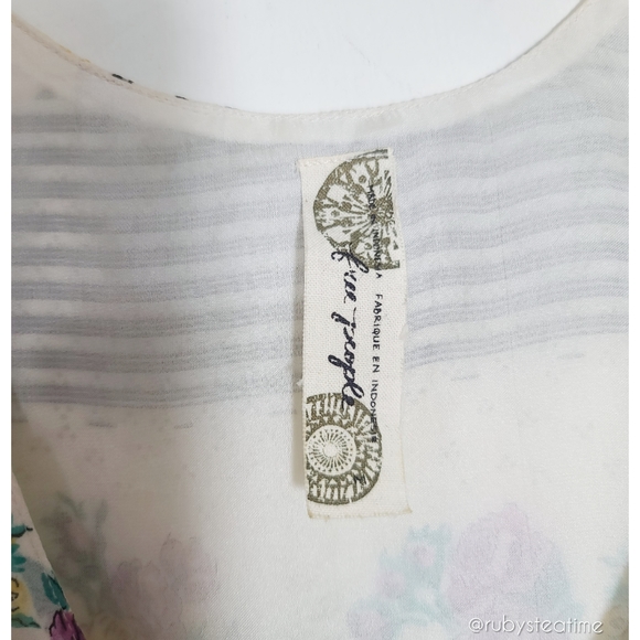 FREE PEOPLE Prairie Floral Dress, Cottage, Crisscross Drawstring,Shirred Waist - Picture 6 of 9